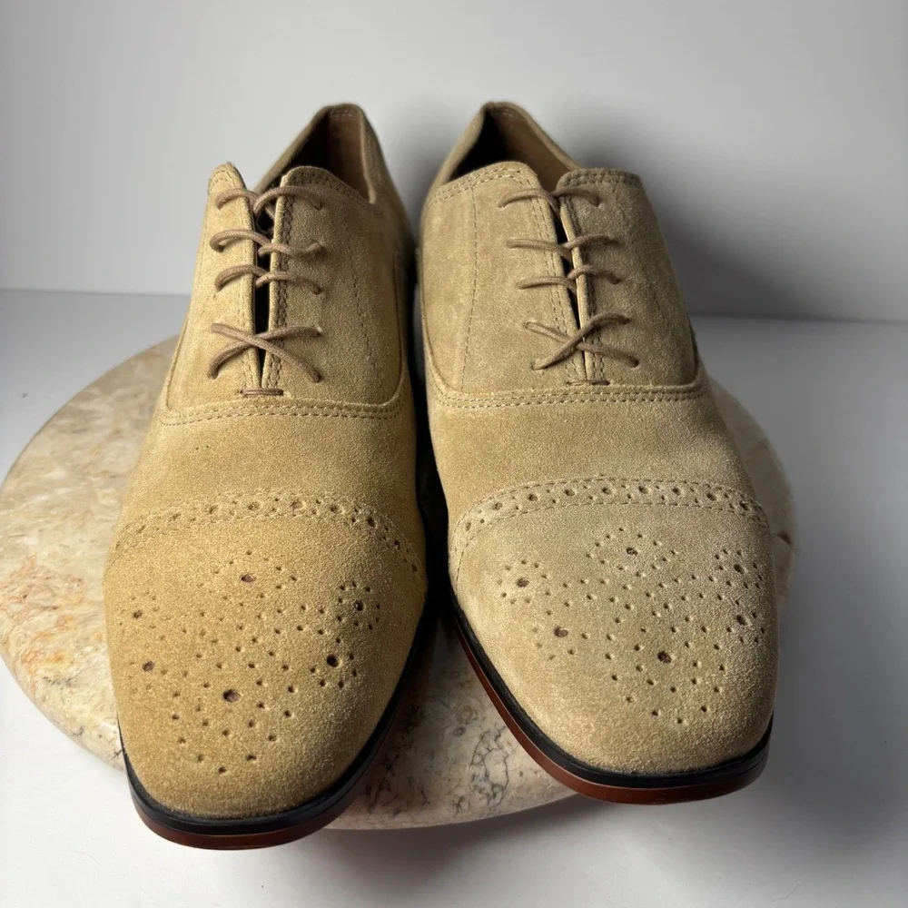 ASOS Mens Tan Suede Brogue‎ Cap Toe Oxford Shoes Square Toe Size 10 Loafer